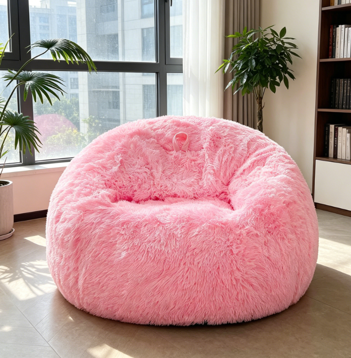 5FT Fluffy Lazy Sofa Cover (No Filler), Pink Faux Fur Stuffed Animal Storage