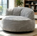 Large Crescent Lazy Sofa with Foam Filling, Soft Corduroy Bean Bag for Living Room, Grey